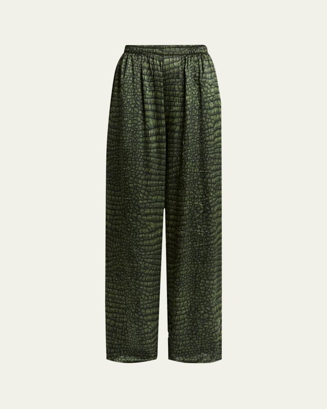 Crocodile Print Silk Satin Pajama Pants